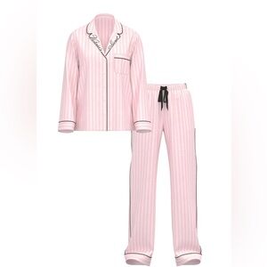 New Victoria's Secret The Flannel 2pc Pajama Set PJ Pink Stripe xxl